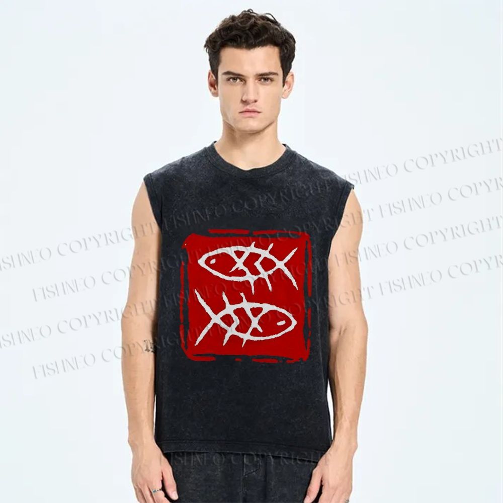Unisex Seal Fish Printed Washed Tank Top