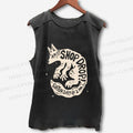 Unisex Funny Tattoo Wolf Printed Washed Tank Top