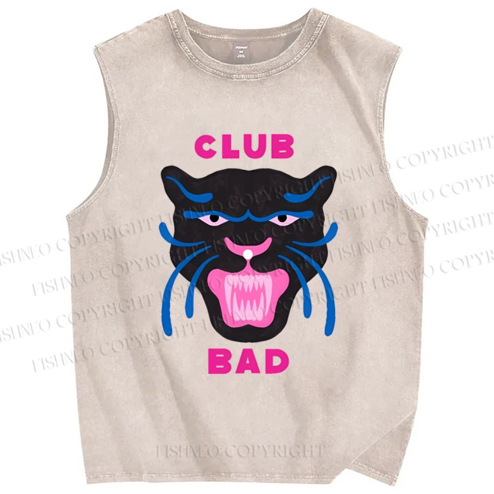 Unisex Club Bad Tiger Printed Washed Tank Top