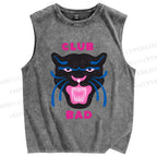 Unisex Club Bad Tiger Printed Washed Tank Top
