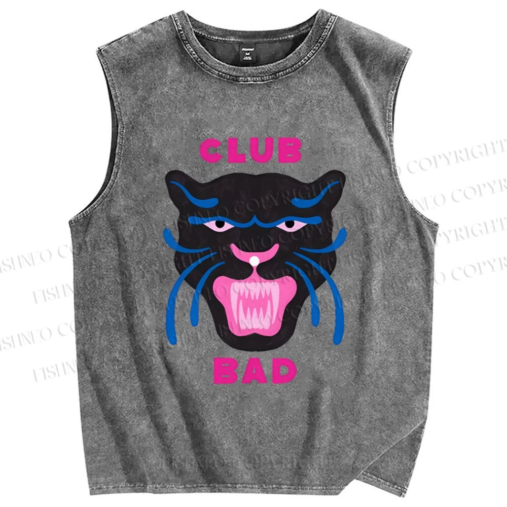 Unisex Club Bad Tiger Printed Washed Tank Top