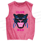 Unisex Club Bad Tiger Printed Washed Tank Top