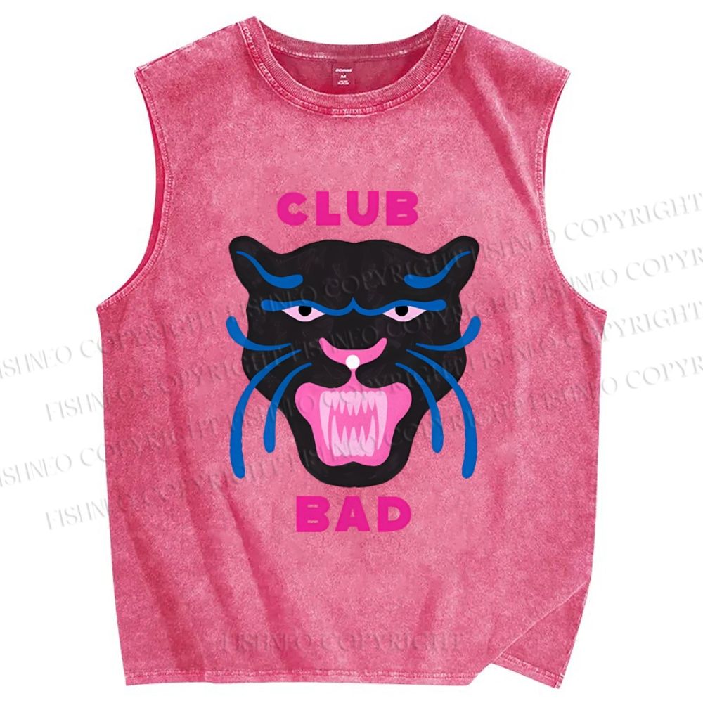 Unisex Club Bad Tiger Printed Washed Tank Top