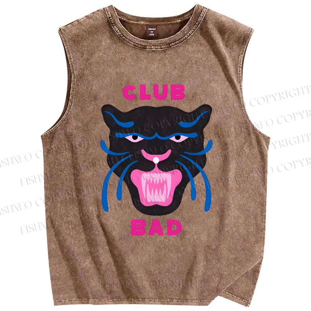 Unisex Club Bad Tiger Printed Washed Tank Top