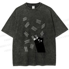 Unisex Bad Cartoon Cat Printed Washed Tee