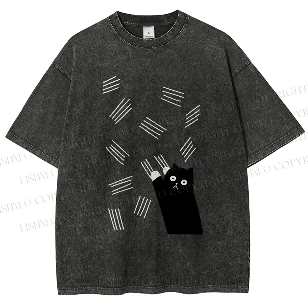Unisex Bad Cartoon Cat Printed Washed Tee