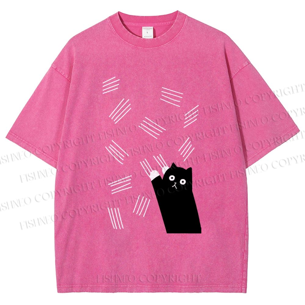 Unisex Bad Cartoon Cat Printed Washed Tee