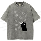 Unisex Bad Cartoon Cat Printed Washed Tee
