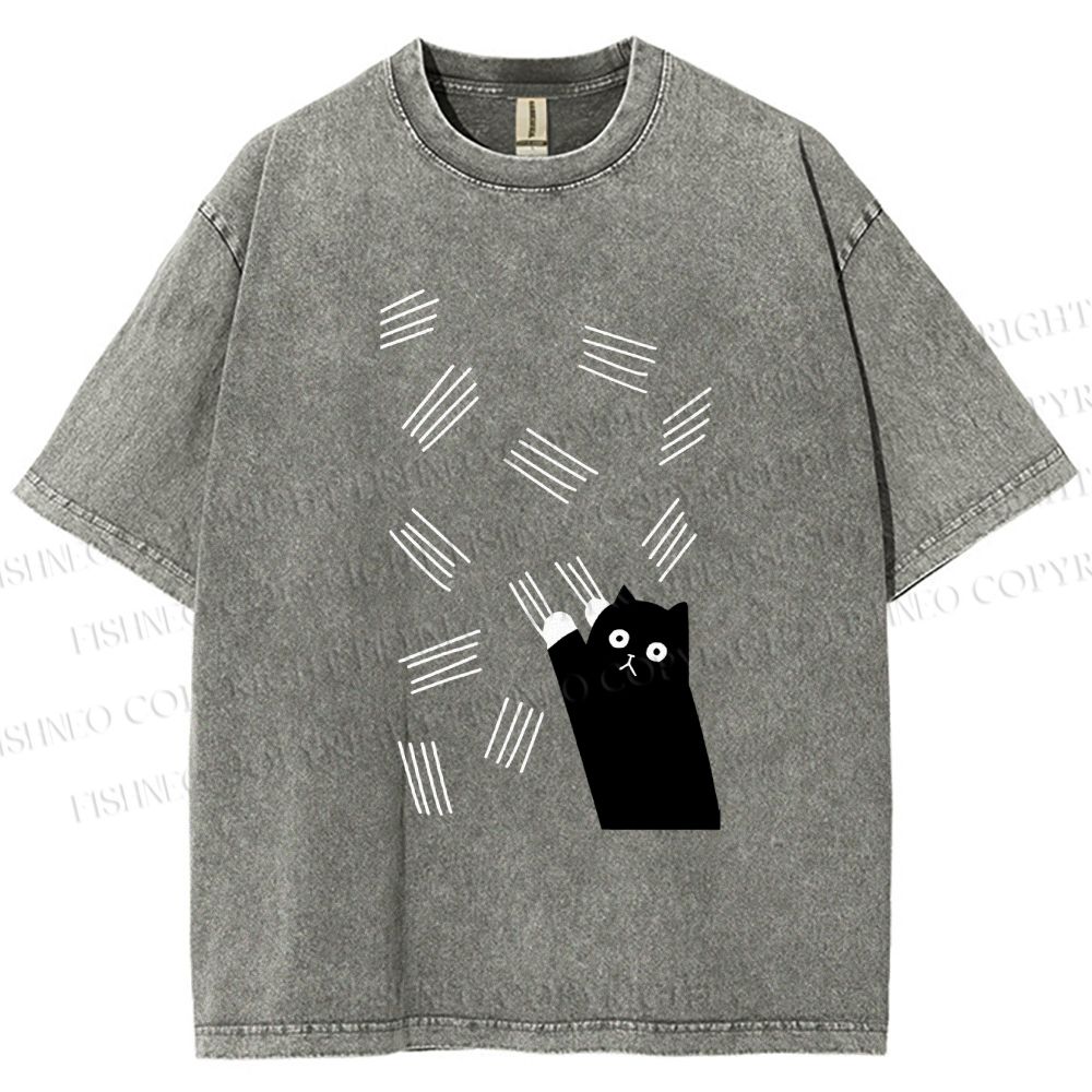 Unisex Bad Cartoon Cat Printed Washed Tee