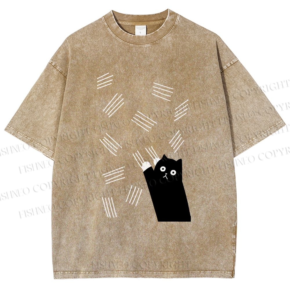 Unisex Bad Cartoon Cat Printed Washed Tee