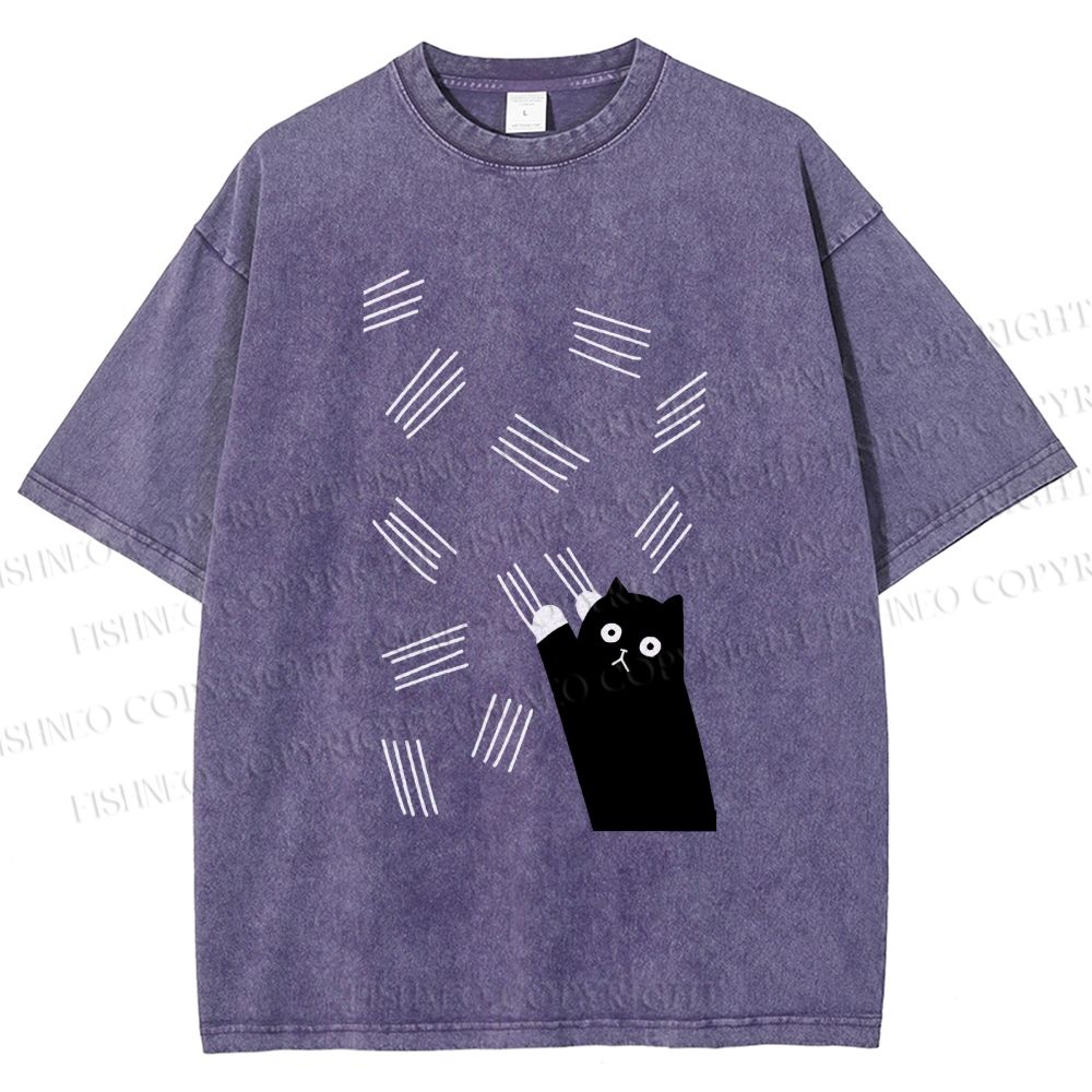 Unisex Bad Cartoon Cat Printed Washed Tee
