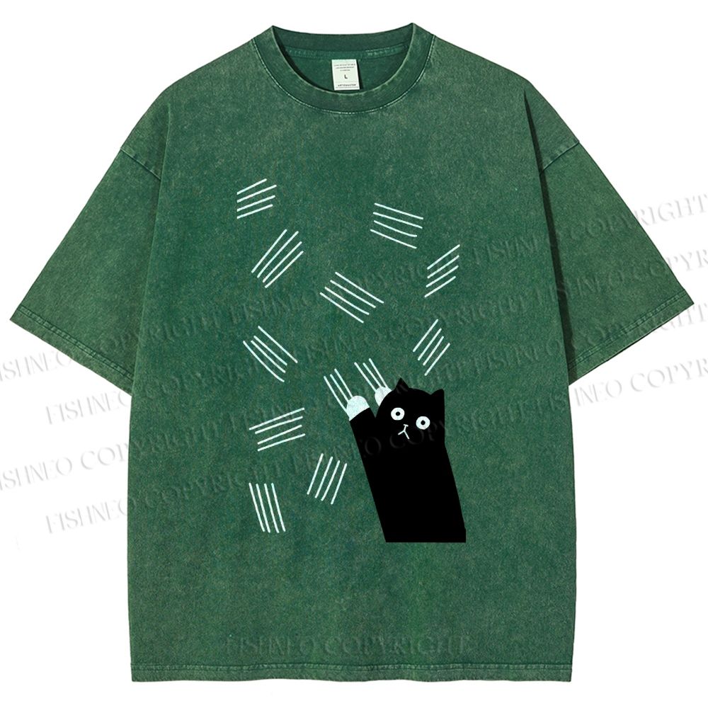 Unisex Bad Cartoon Cat Printed Washed Tee