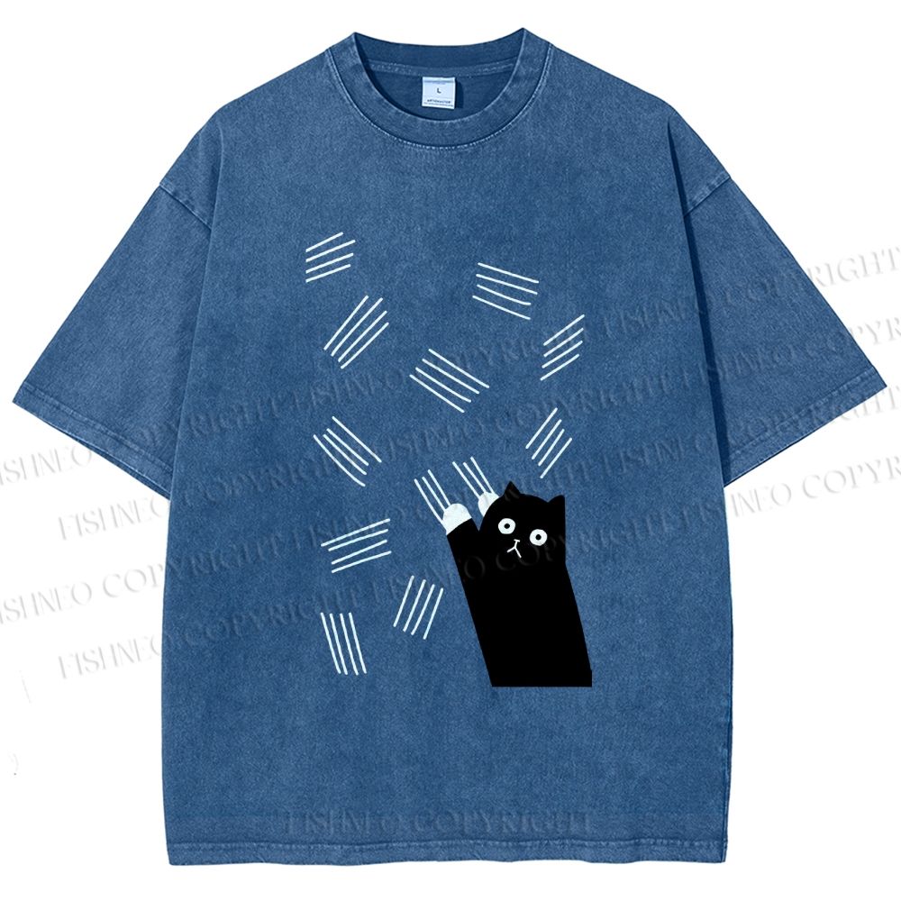 Unisex Bad Cartoon Cat Printed Washed Tee