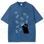 Unisex Bad Cartoon Cat Printed Washed Tee