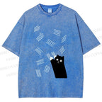 Unisex Bad Cartoon Cat Printed Washed Tee