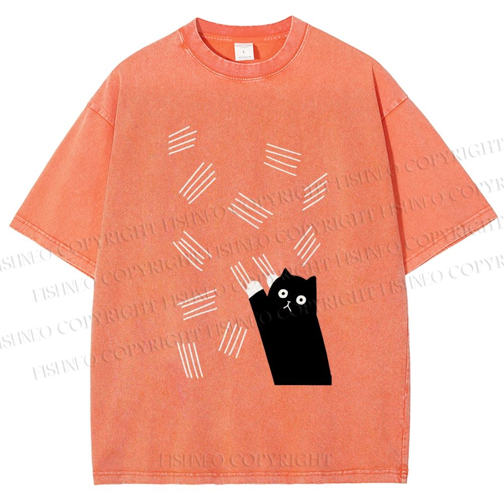 Unisex Bad Cartoon Cat Printed Washed Tee