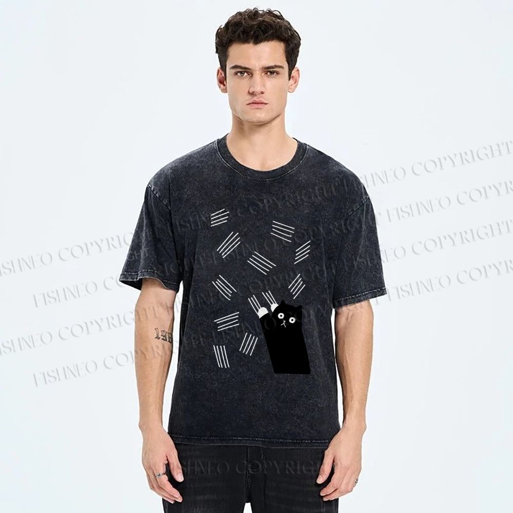 Unisex Bad Cartoon Cat Printed Washed Tee