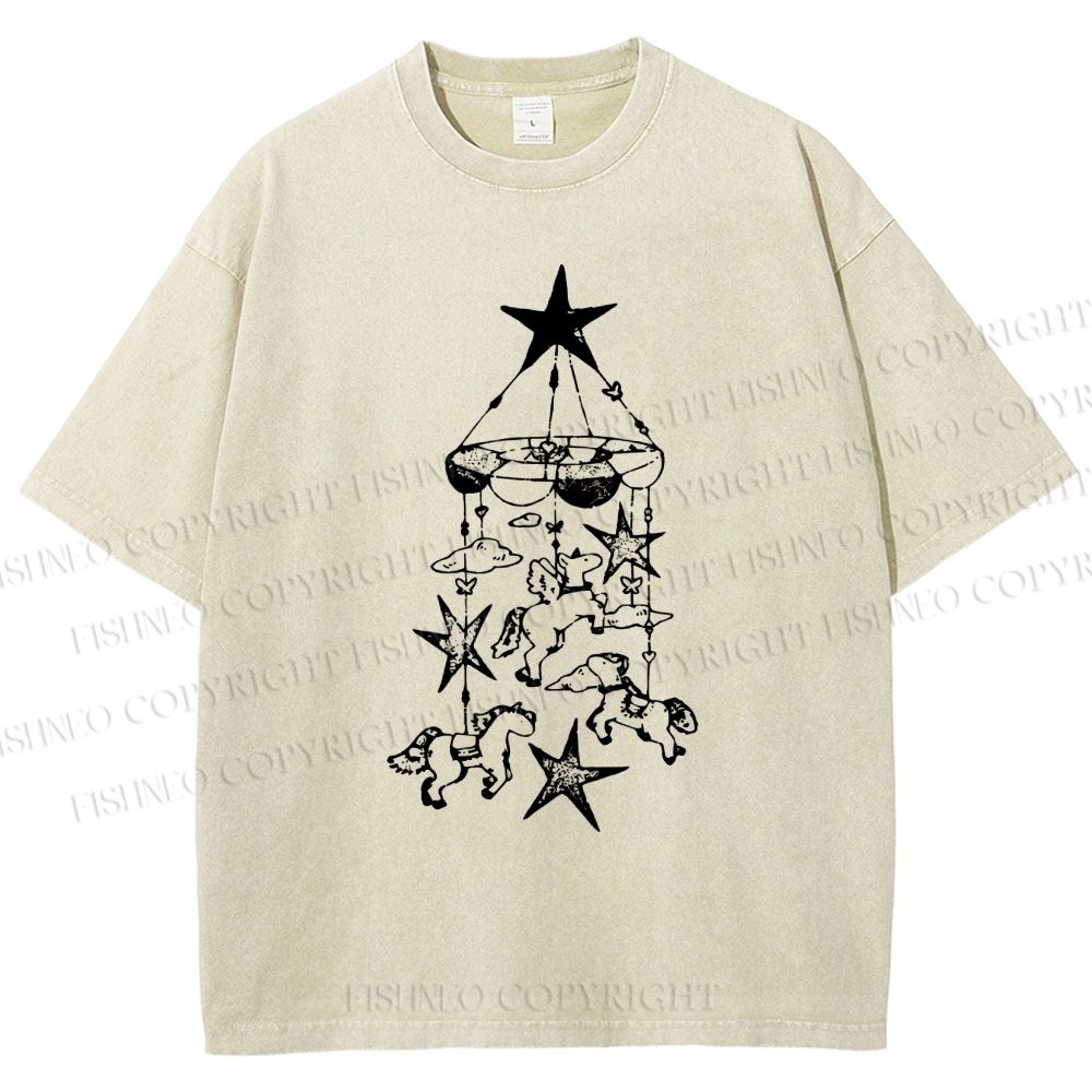Unisex Star Wind Chimes Printed Washed Tee