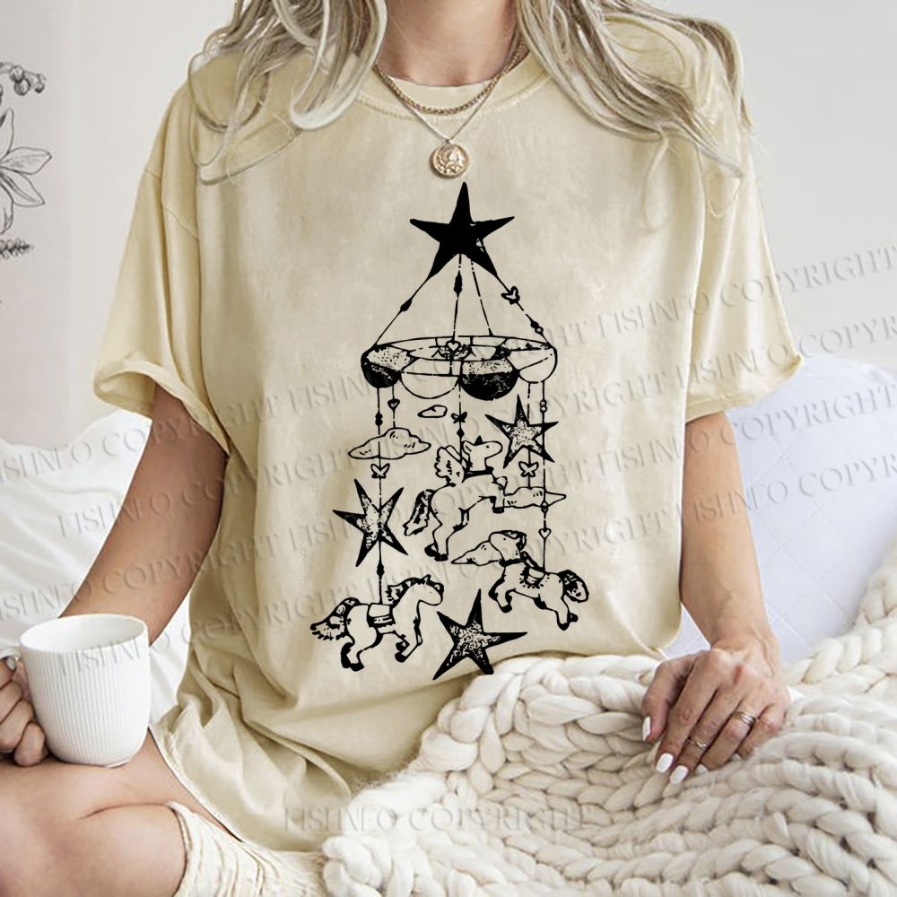 Unisex Star Wind Chimes Printed Washed Tee