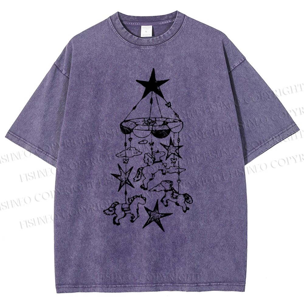 Unisex Star Wind Chimes Printed Washed Tee