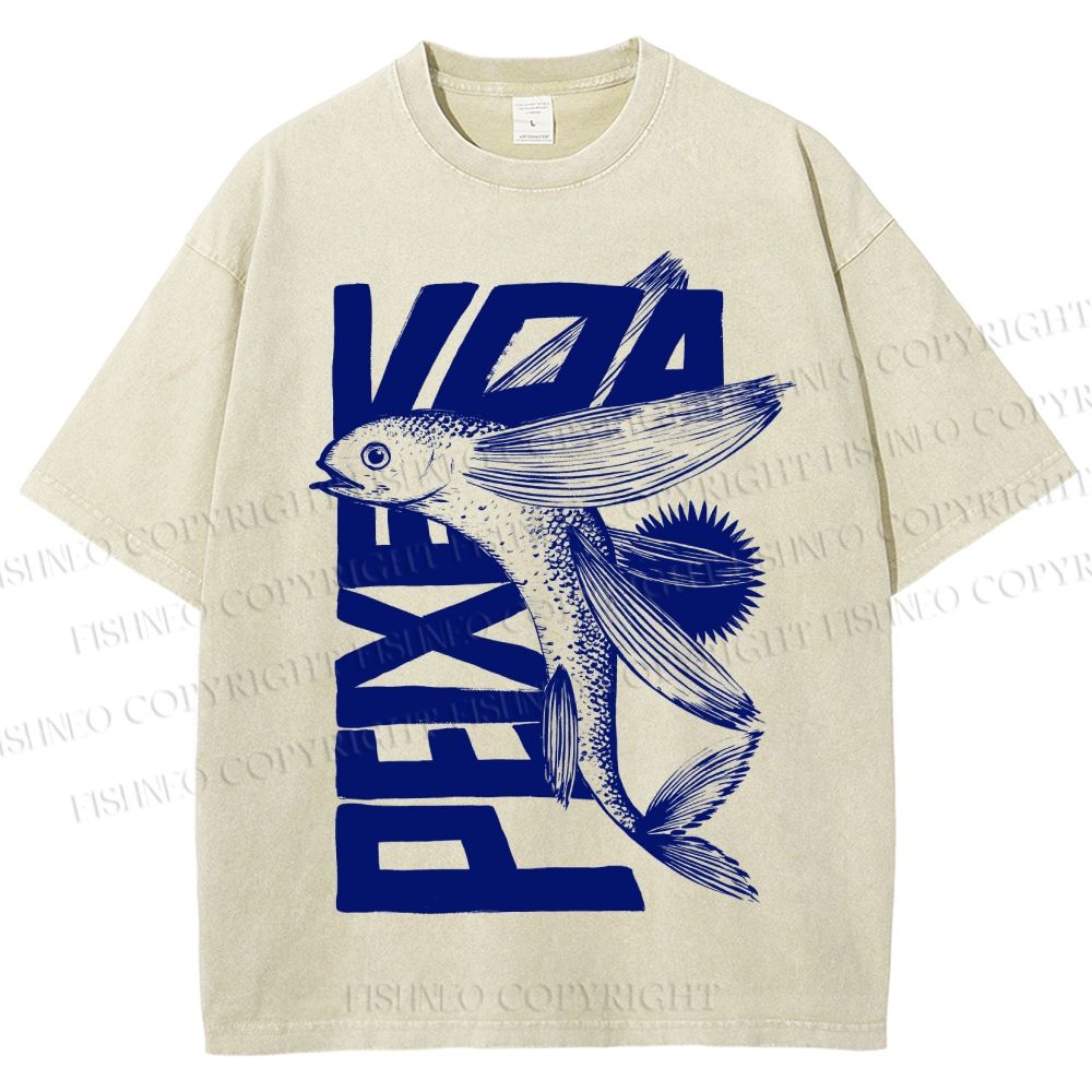 Unisex Funny Fish Printed Washed Tee