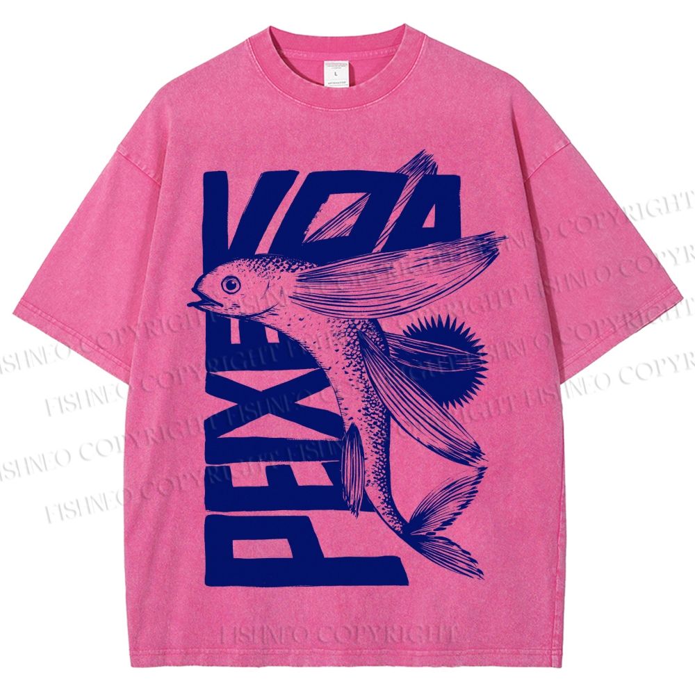 Unisex Funny Fish Printed Washed Tee