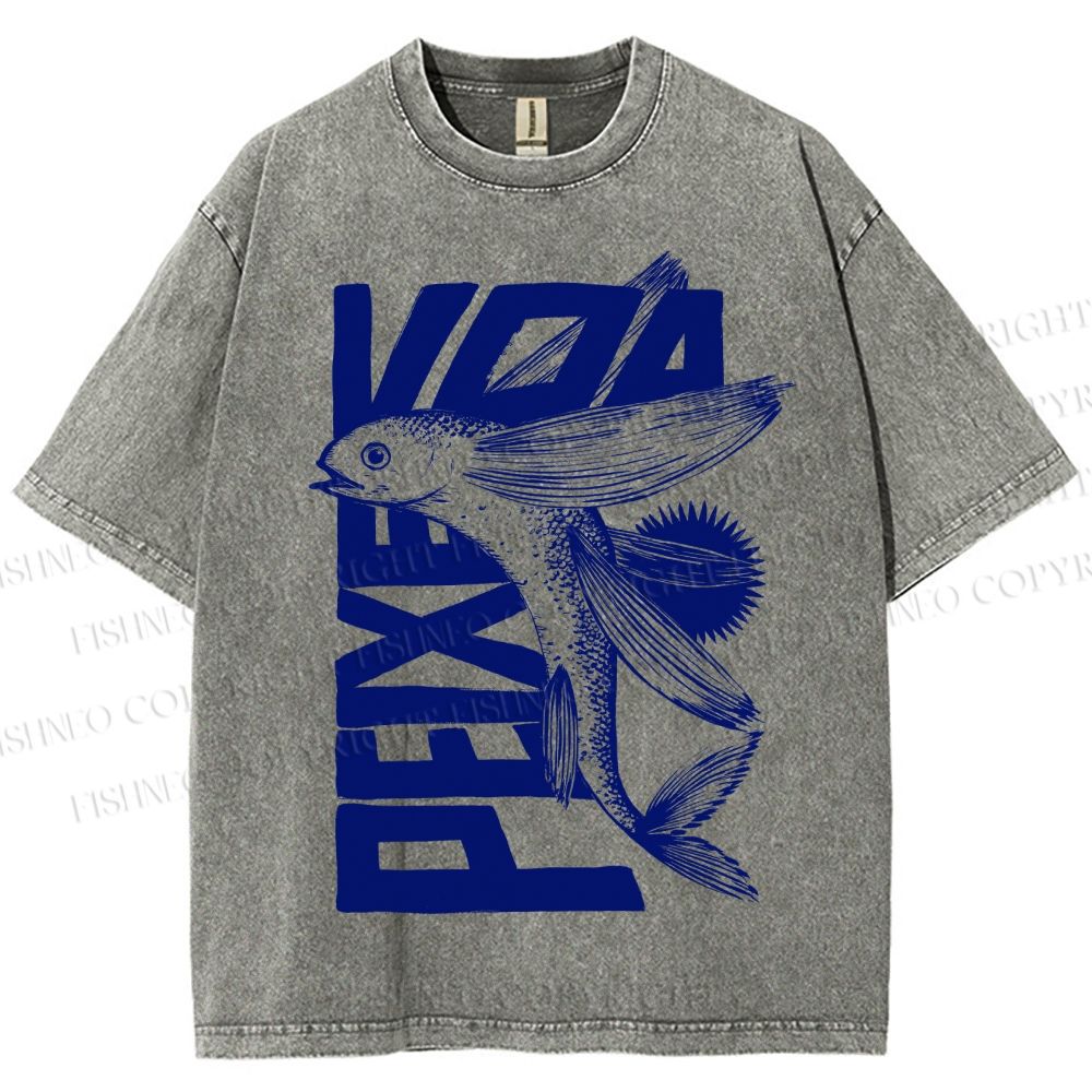 Unisex Funny Fish Printed Washed Tee