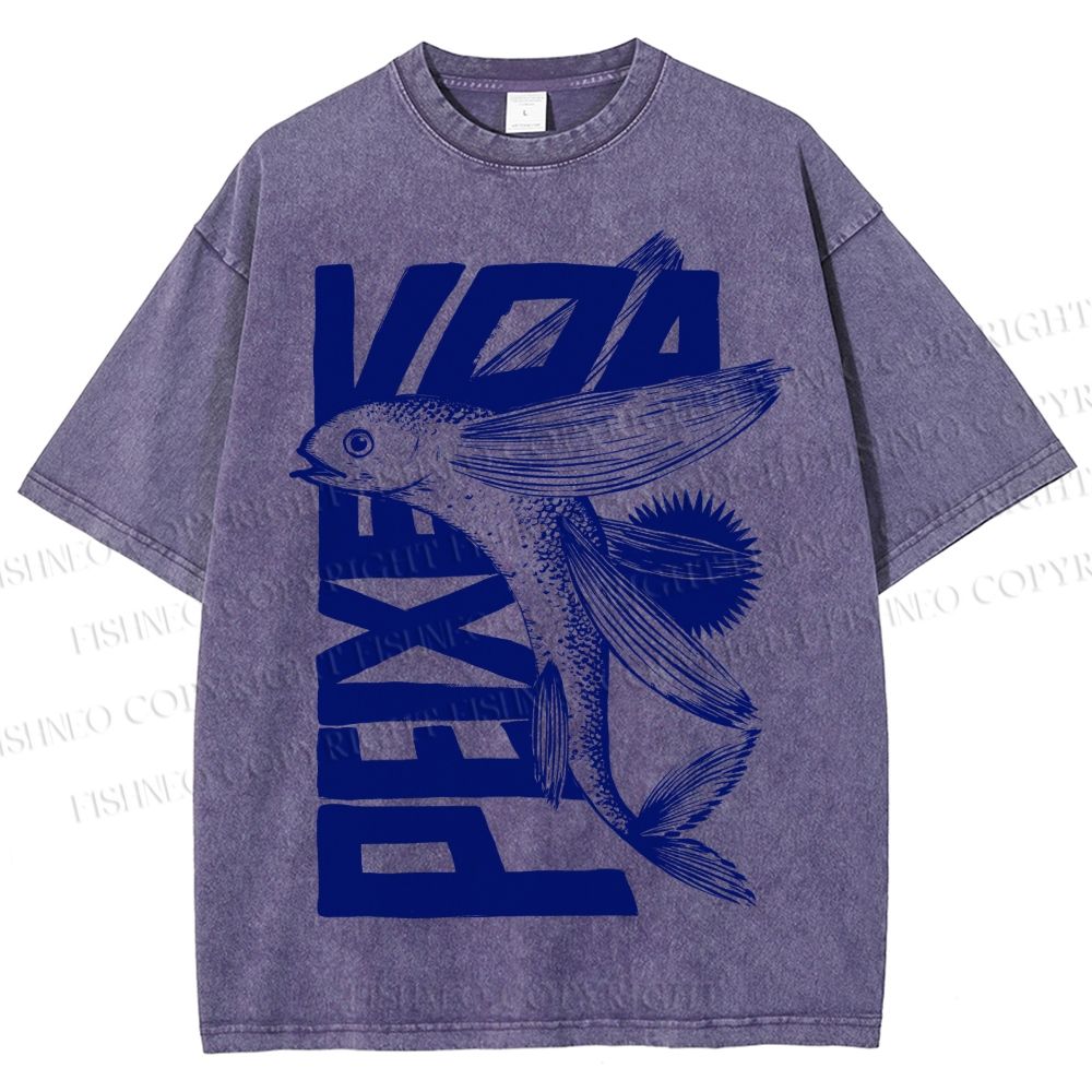 Unisex Funny Fish Printed Washed Tee