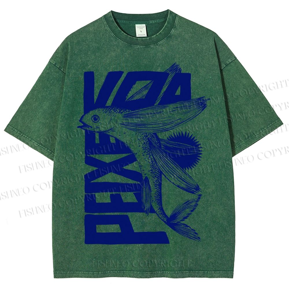 Unisex Funny Fish Printed Washed Tee