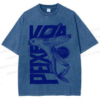 Unisex Funny Fish Printed Washed Tee