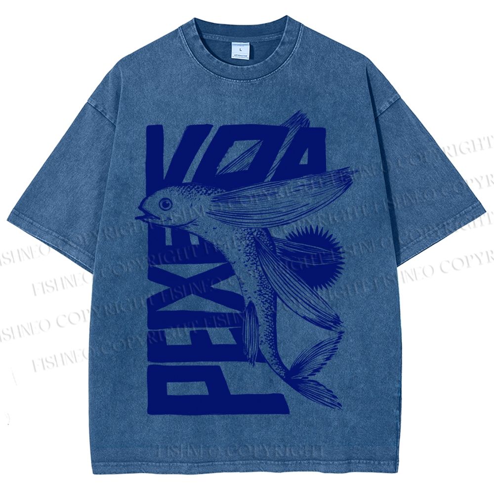 Unisex Funny Fish Printed Washed Tee