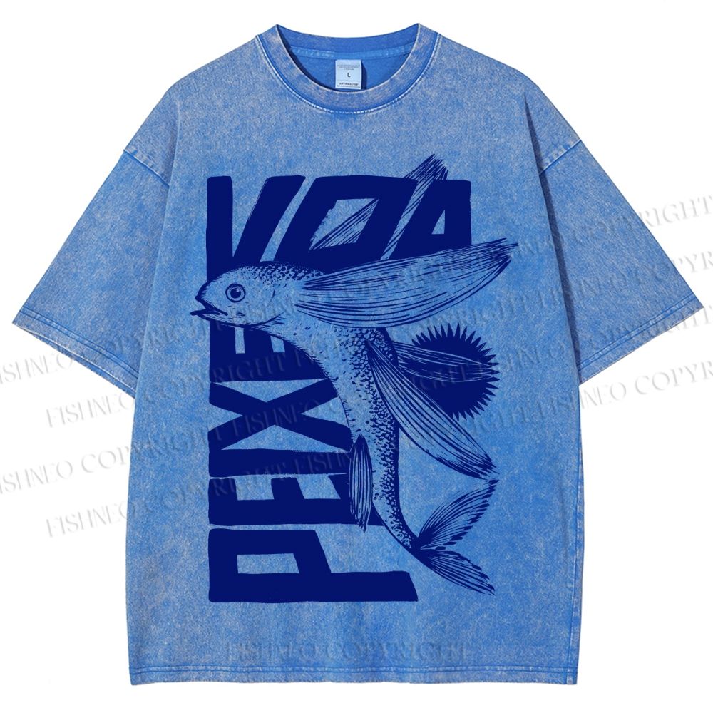 Unisex Funny Fish Printed Washed Tee