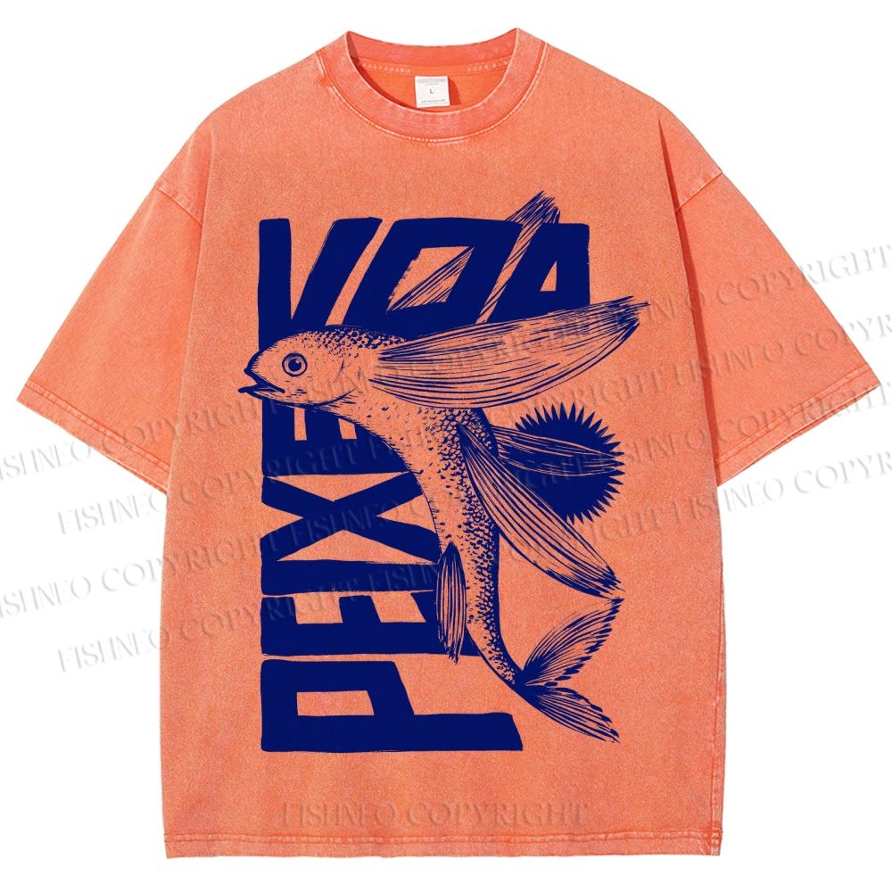 Unisex Funny Fish Printed Washed Tee