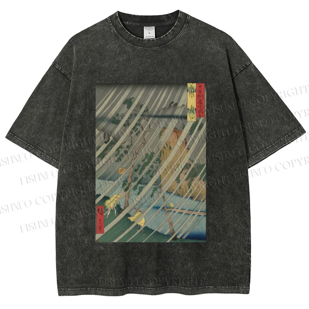 Unisex Japanese Art Printed Washed Tee