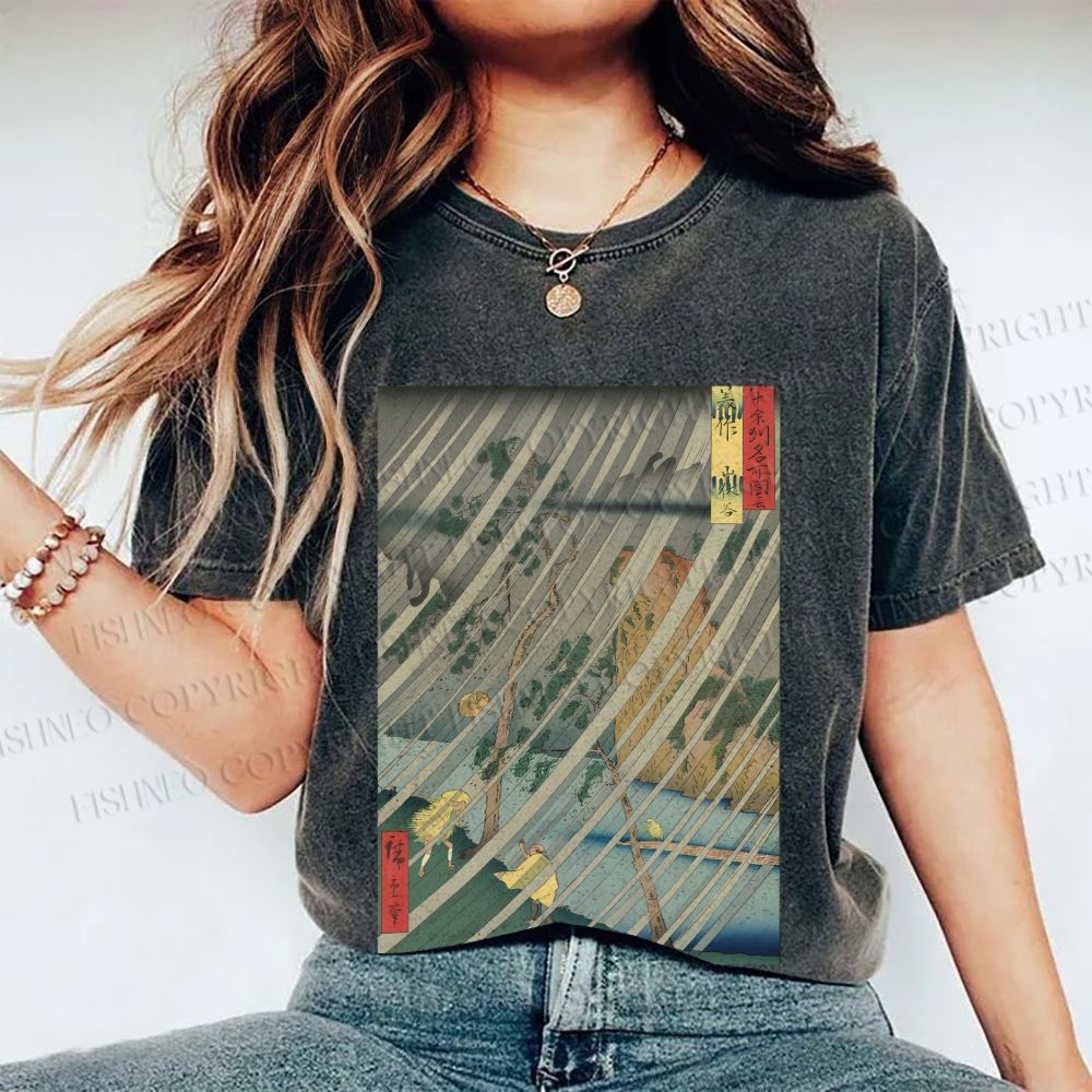 Unisex Japanese Art Printed Washed Tee