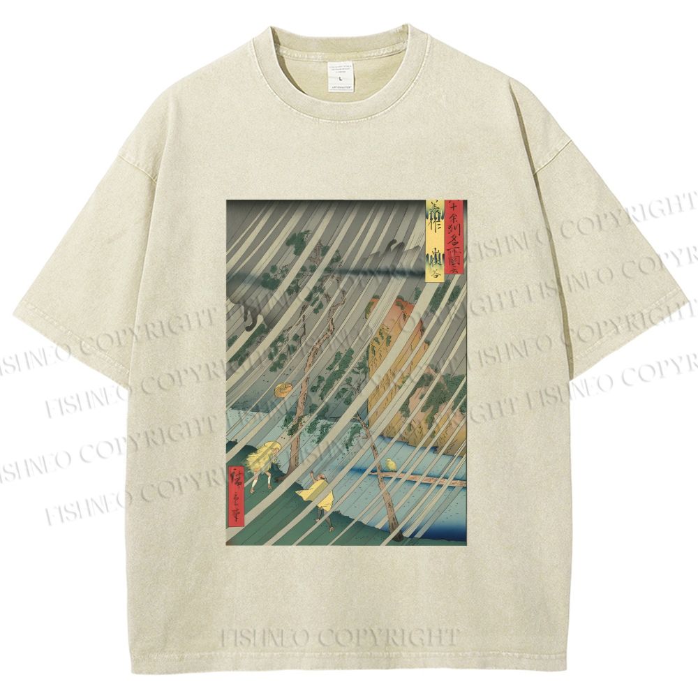 Unisex Japanese Art Printed Washed Tee