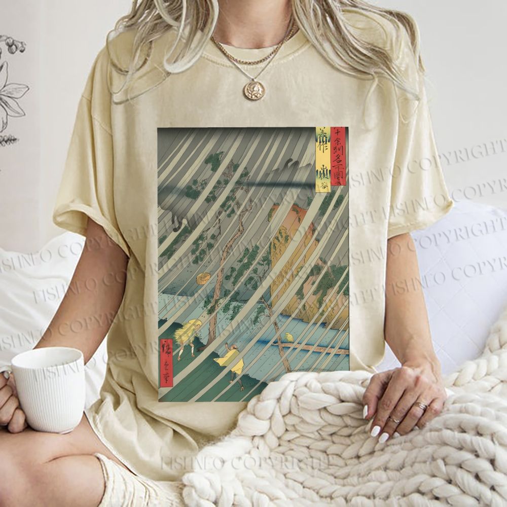 Unisex Japanese Art Printed Washed Tee