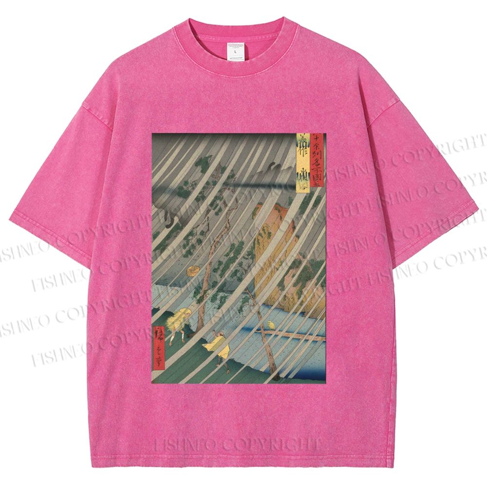 Unisex Japanese Art Printed Washed Tee