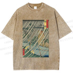 Unisex Japanese Art Printed Washed Tee