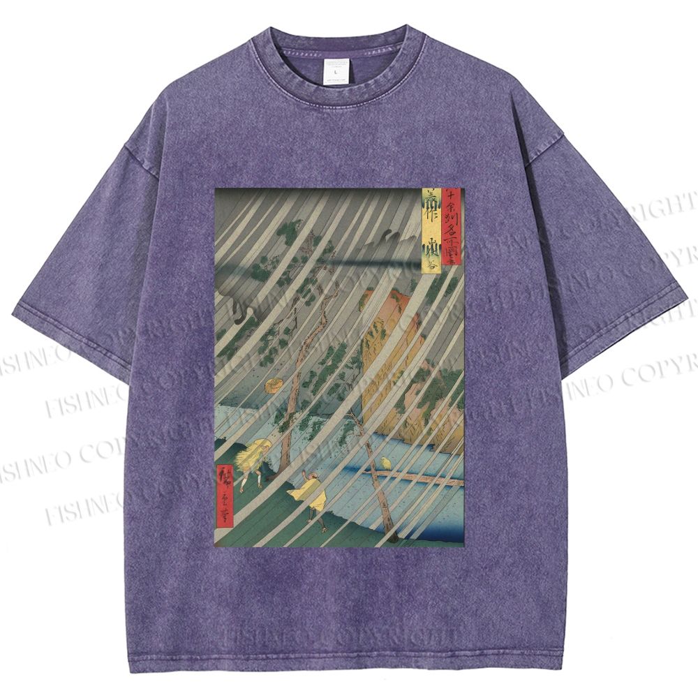 Unisex Japanese Art Printed Washed Tee