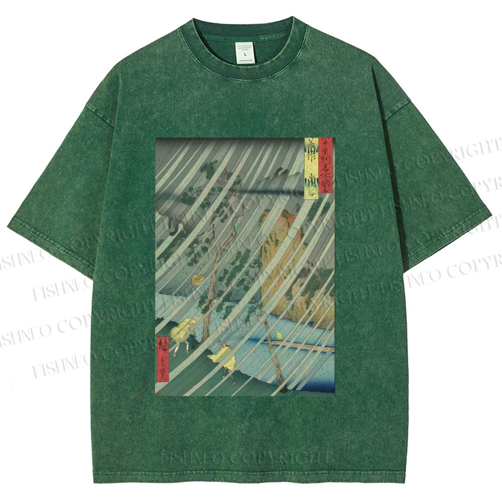 Unisex Japanese Art Printed Washed Tee