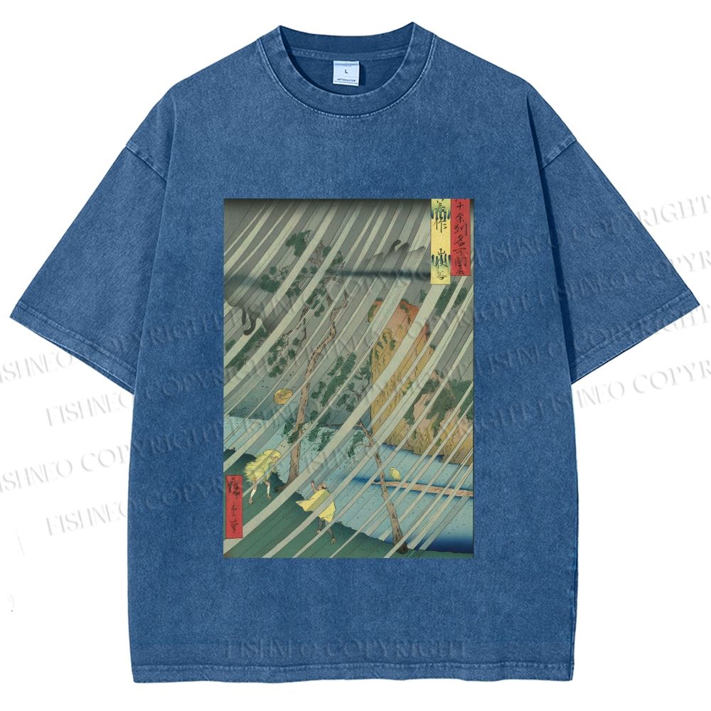 Unisex Japanese Art Printed Washed Tee