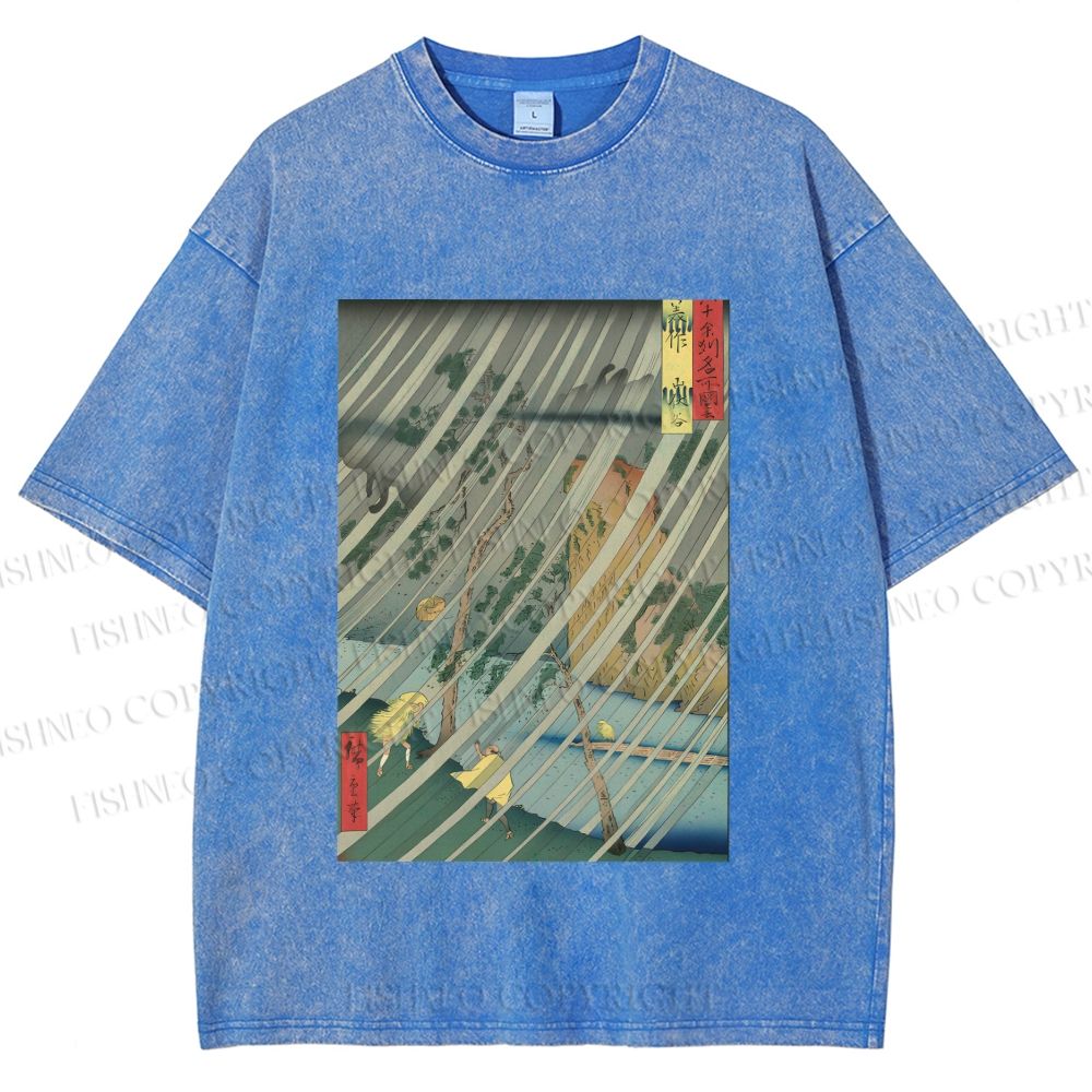 Unisex Japanese Art Printed Washed Tee