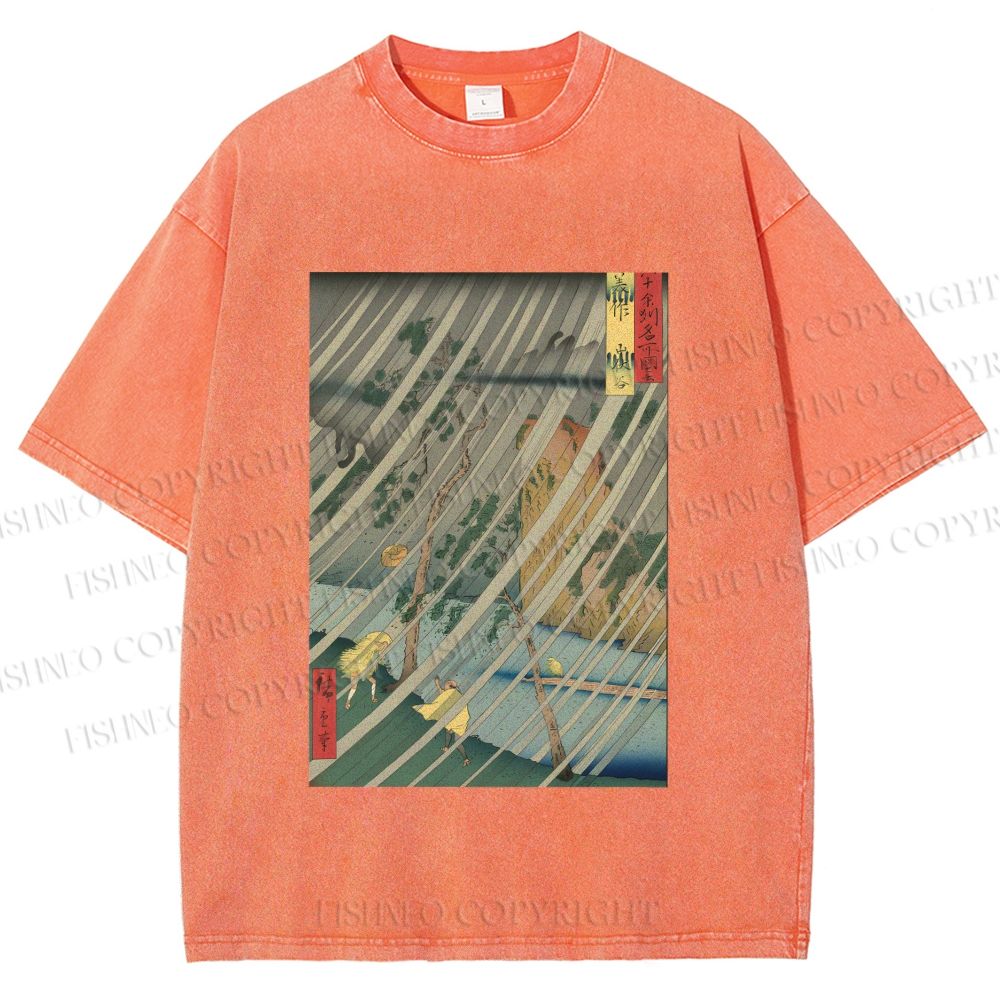Unisex Japanese Art Printed Washed Tee