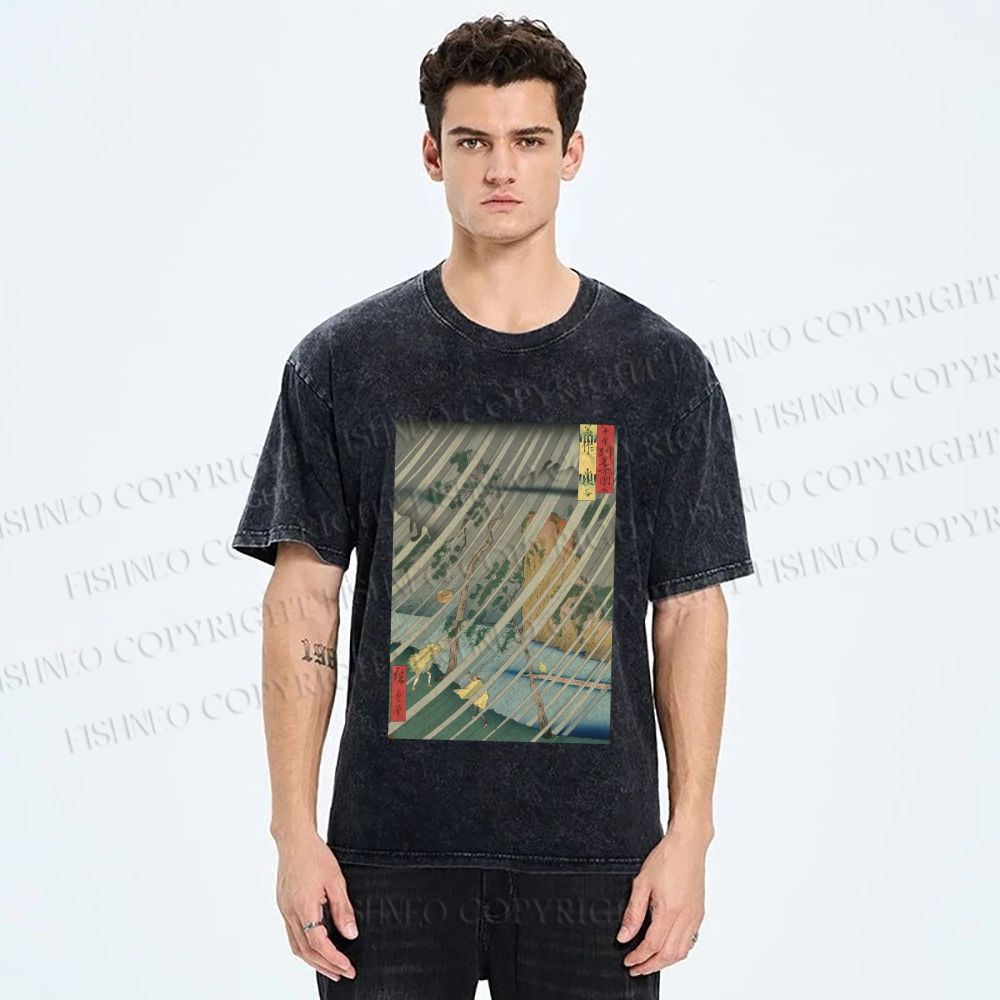 Unisex Japanese Art Printed Washed Tee
