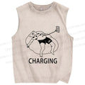 Unisex Lazy Bear Charging Printed Washed Tank Top