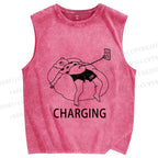 Unisex Lazy Bear Charging Printed Washed Tank Top