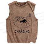 Unisex Lazy Bear Charging Printed Washed Tank Top