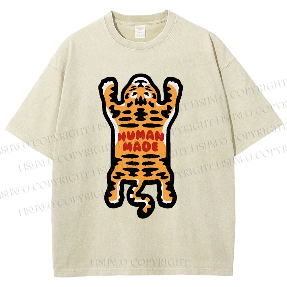 Unisex Tiger Printed Washed Tee