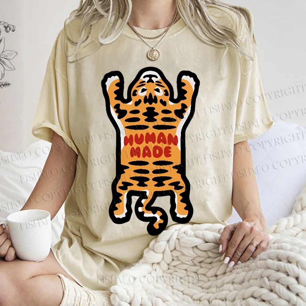 Unisex Tiger Printed Washed Tee